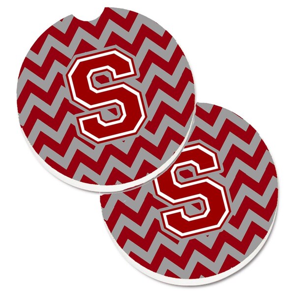 Carolines Treasures Letter S Chevron Maroon and White Set of 2 Cup Holder Car Coaster CJ1049-SCARC - main